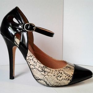 JUSTFAB Faux-Snake Skin and Patent Leather Pumps